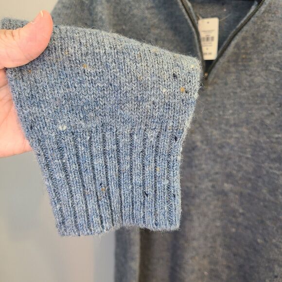 LL Bean Mens M 1/4 Zip Sweater Shetland Wool Blue Corduroy Elbow Patches Preppy - Picture 5 of 12